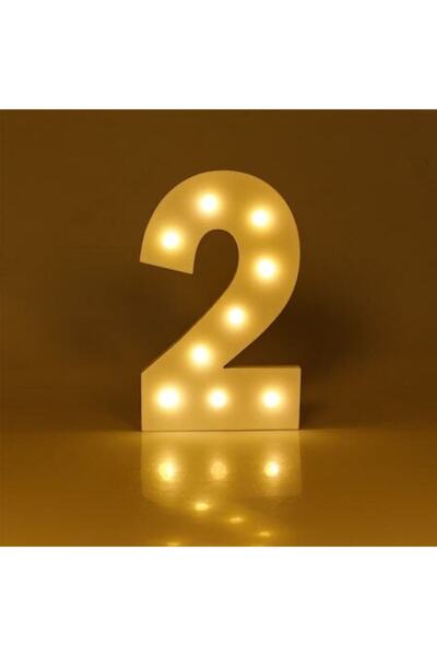 SHOPIENS Număr decorativ din lemn 2 alb cu LED pentru aniversare sau colț fot...