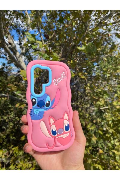Merwish Samsung Galaxy S24 Ultra Uyumlu Pembe Sevimli Stitch Hamur Silikon Lü...