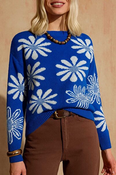 ATE ÖZGÜNEŞ TRİKO TEKSTİL cu căptușeală din fleece , PULOVER DE TRICOTAT PENTRU FEMEI CU MODEL FLORAL