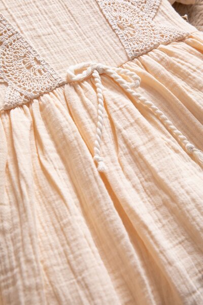Cansın Mini Cream Muslin Fabric Lace Front Baby Girl Dress 22675