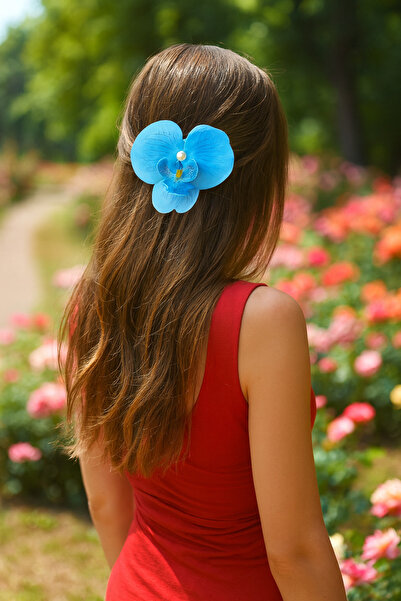 cityvision Cataramă cu flori de orhidee, culoare albastru electric, 10 cm, cu două fețe, 1 bucată