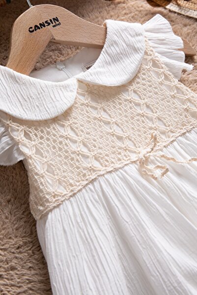 Cansın Mini White Ruffled Sleeves Lace Embroidered Baby Girl Dress 22655