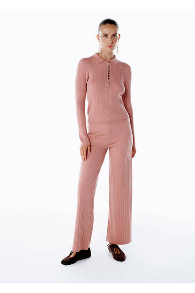 Knitss Polo Yaka Extrafıne Merino Yün Karışımlı Triko Pembe