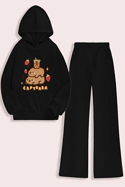 MORNİNG KİDS Hanorac cu glugă cu imprimeu cu căpșuni Capy Bara pentru fete - ...