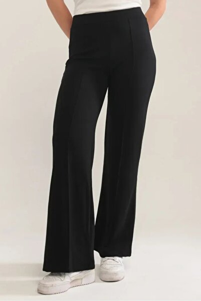 Bestenur Ahves Striped Spanish Leg Trousers 1590 - Black