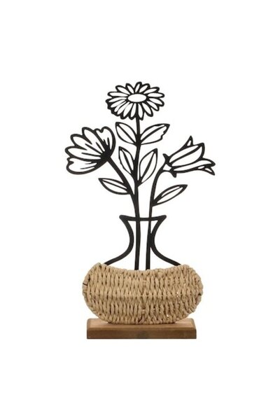 SHOPIENS Decorative Metal Vase with Cut Flowers and Straw Base 35cm