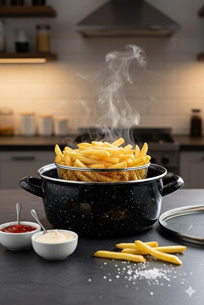 EWs Black Enamel Fryer Pot 24 cm 5.5 Lt