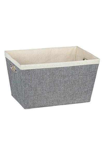 SHOPIENS ® Storage Basket with Metal Handles, Beige/Grey, 36x26x19 cm