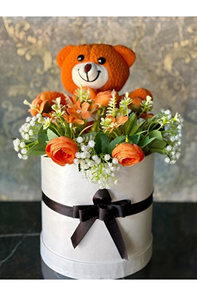 hayaal dünyam Sevgiliye özel turuncu ayıcık turuncu gül hediyelik çiçek sepeti