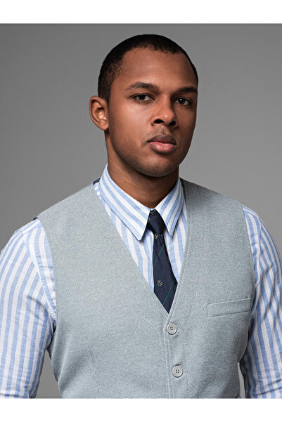 OMBRE Fitted structured men's vest with patch pockets - grey melange V2 OM-BLZV-0146 XXL