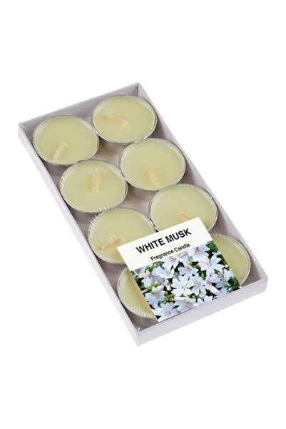 SHOPIENS Set 8 lumânări tip pastilă Shopiens®, Mosc Alb, 4 x 2 cm