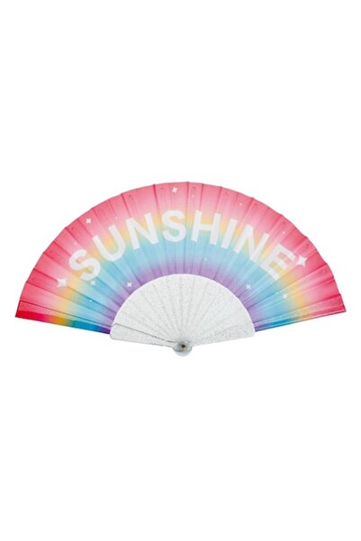 SHOPIENS Shopiens® transparent plastic handle fan with silver glitter, rainbow fabric