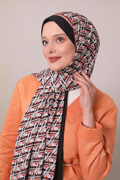 Levidor Black-Orange Zigzag Pattern Club Shawl