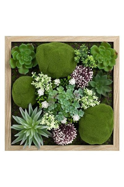SHOPIENS Tablou Decorativ Perete 3D Lemn 30x30cm Plante Artificiale Muschi Suculente Rama Natur