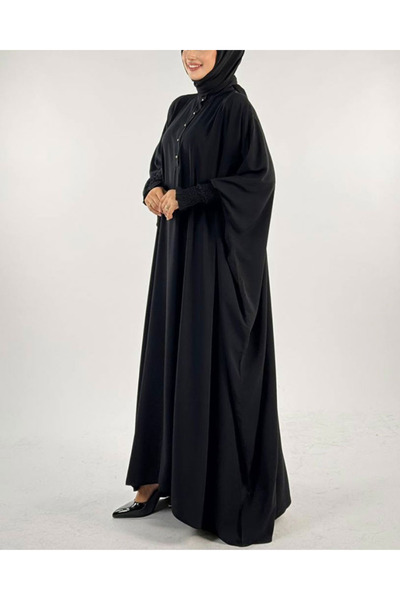 Bilenler Button Detailed Batwing Sleeve Medina Silk Cilbab