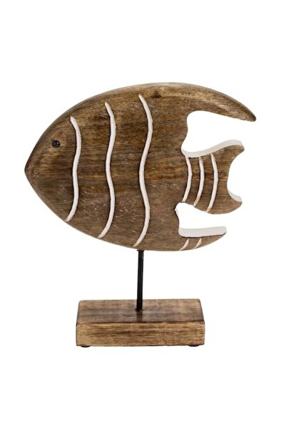 SHOPIENS Decoratiune De Masa Peste Din Lemn Pe Suport 26x22x5cm Pentru Ambient Nautic Sau Rustic
