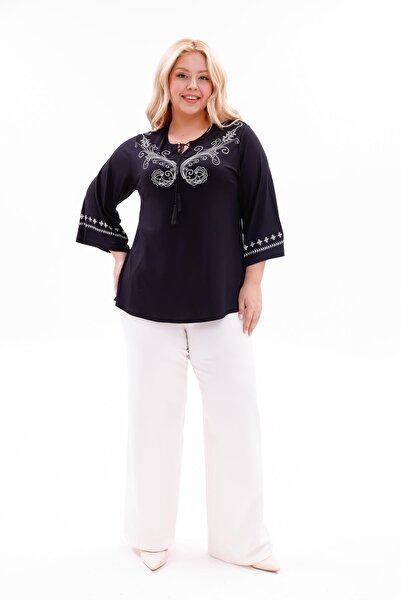 Siyezen Plus Size Shawl Pattern Spanish Sleeve Blouse