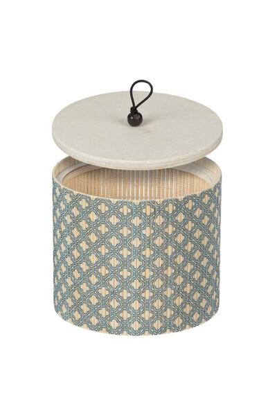SHOPIENS Storage box with lid Shopiens® bamboo, beige with blue pattern, Ø12x10 cm
