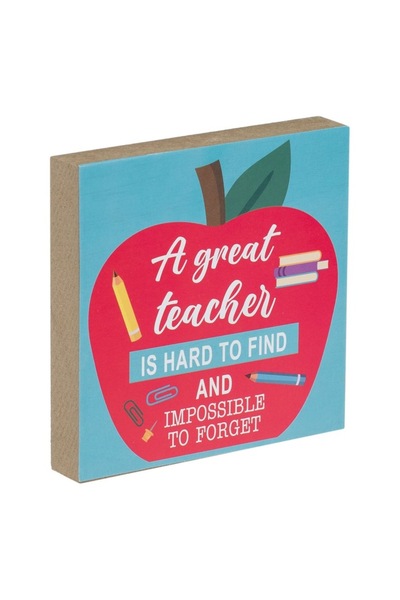 SHOPIENS Wooden Table Decoration Shopiens®, Square, with Colorful Message Print 'Teaching is the Work of Hea