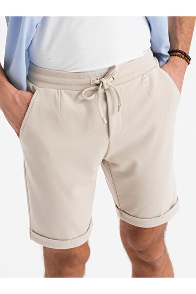 OMBRE Pánské pletené kraťasy s ohrnutými nohavicemi - pískové V3 OM-SRCS-0170 XXL