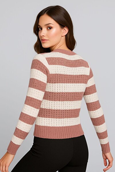 Sfg Life Moda Women's Buttoned Front and Double-Colored Knitwear Cardigan