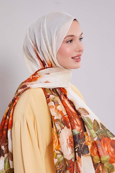 Levidor Cream Flower Branch Pattern Cotton Shawl