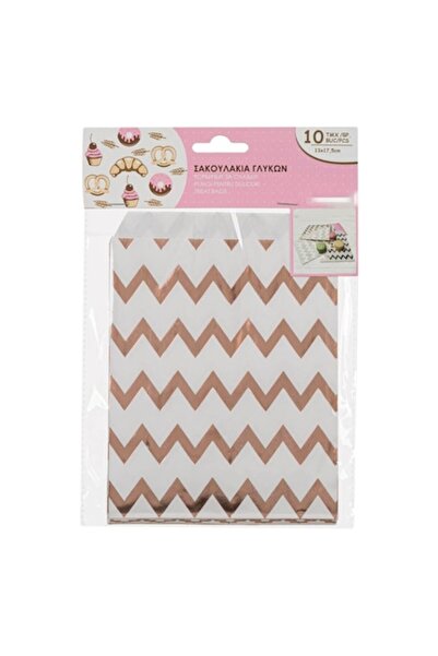 SHOPIENS Комплект от 10 хартиени торбички за сладкиши с розови и златни райет...