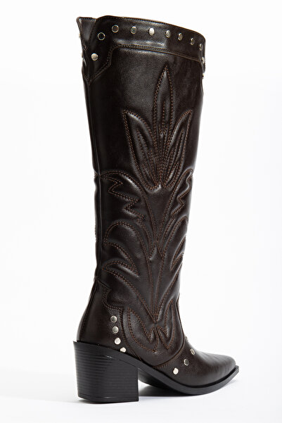 DENORA Μπότες καουμπόικου τύπου Western με μυτερή μύτη, με κέντημα από δέρμα καφέ ματ