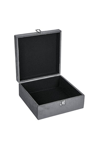 SHOPIENS Wooden Storage Box Shopiens®, Velvet Gray with Metal Closure, 24 x 24 x 10 cm
