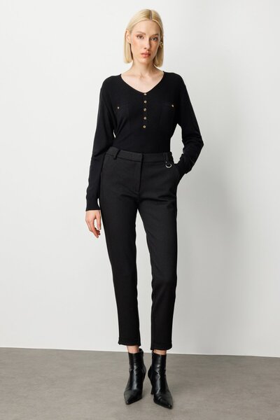 Ekol Elastic Waist Glitter Fabric Trousers Black