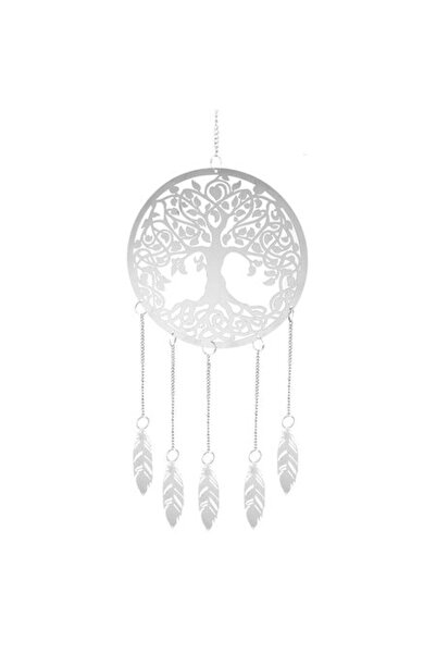 SHOPIENS Clopoței de vânt metalici cu Pomul Vieții și 5 pene pentru decor boho Ø18x65cm
