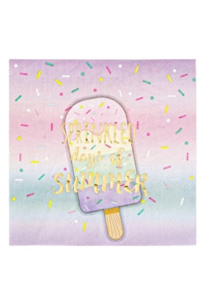 SHOPIENS Set 12 Bucati Servetele Masa 2 Straturi 33x33cm In Culori Pastelate Cu Model Inghetata Si Imprimeu D