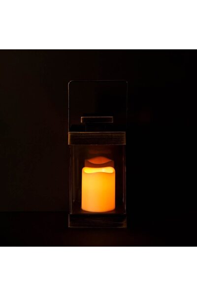 SHOPIENS Hanging Decorative Lantern Brushed Bronze with Candle & LED, Shopiens®, 10 x 10 x 19 cm