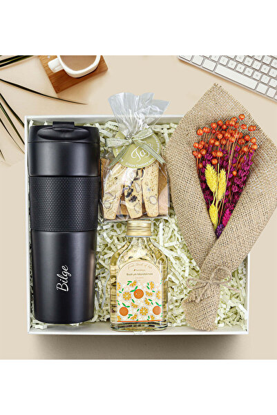 Trendmiya French Press Termos & Tafe Bademli Kurabiye & Buket Çiçek & 100ml K...