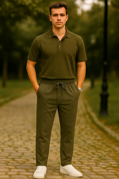 ÖNDER MODA Men's Khaki Color Quality Stretchy Lycra Ankle Length Fabric Trousers