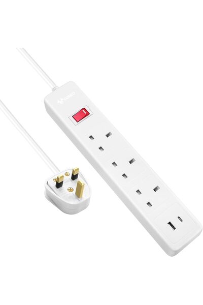 GONEO كابل تمديد 5 في 1 واقي من زيادة التيار PD20W (1 USB-C، 1 USB-A) شاحن من النوع C ومحطة شحن