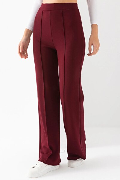 Bestenur Ahves Striped Spanish Leg Trousers 1590 - Burgundy
