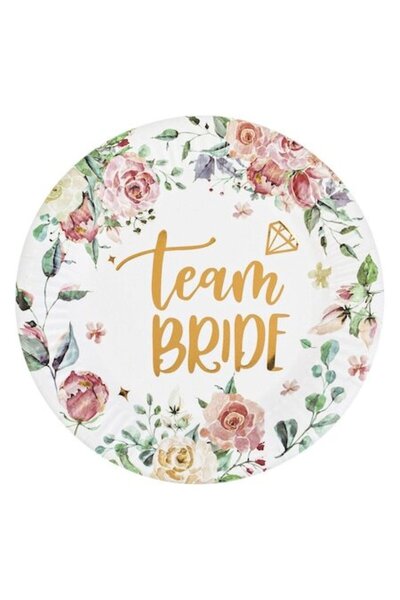 SHOPIENS Set 6 farfurii de carton de unică folosință Team Bride 23cm, albe cu...