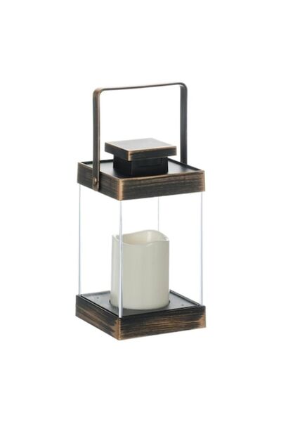 SHOPIENS Hanging Decorative Lantern Brushed Bronze with Candle & LED, Shopiens®, 10 x 10 x 19 cm