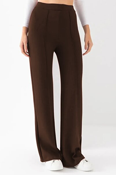 Bestenur Ahves Striped Spanish Leg Trousers 1590 - Brown