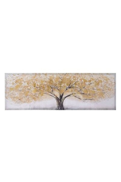 SHOPIENS Brad de Crăciun pictat în ulei pe pânză cu detalii aurii și sclipici, 90x30cm, cu ramă din lemn