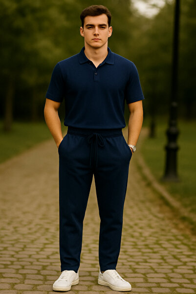 ÖNDER MODA Men's Navy Blue Color Quality Flexible Lycra Ankle Length Fabric Trousers
