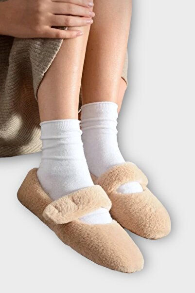 Liger Furry Single Belt Velcro Slippers Women's Home Slippers Beige