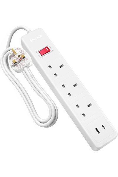 GONEO كابل تمديد 5 في 1 واقي من زيادة التيار PD20W (1 USB-C، 1 USB-A) شاحن من النوع C ومحطة شحن