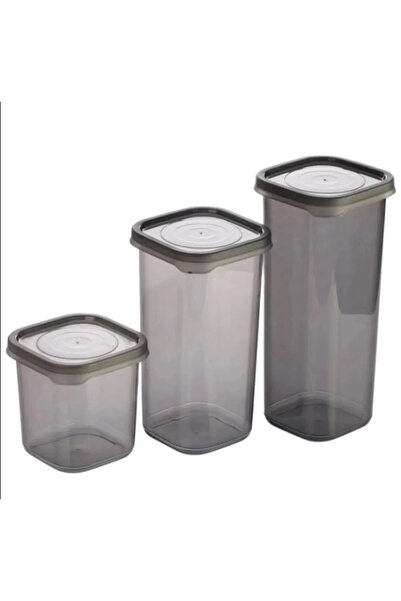 ÇERÇİCİ 3 Pieces 3 Size Plastic Jar Storage Container with Lid Square Model