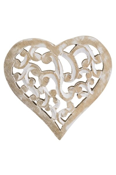 SHOPIENS Decoratiune de Masa Inima din Lemn cu Model Sculptat Perforat 14x15x2.5cm