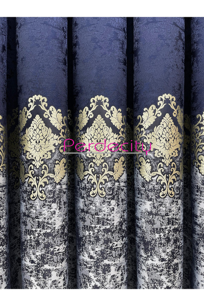 PERDECITY Венера темно-синій світло-сірий золотий османський візерунок деталізований панно фон штора підходить для всіх кімнат 1x3 щільна складка