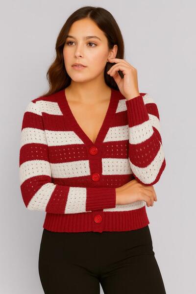 Sfg Life Moda Women's Buttoned Front and Double-Colored Knitwear Cardigan