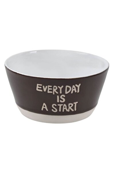 SHOPIENS Shopiens® ceramic serving bowl, brown with beige ring at the base and Every day is a Start message, 425 ml