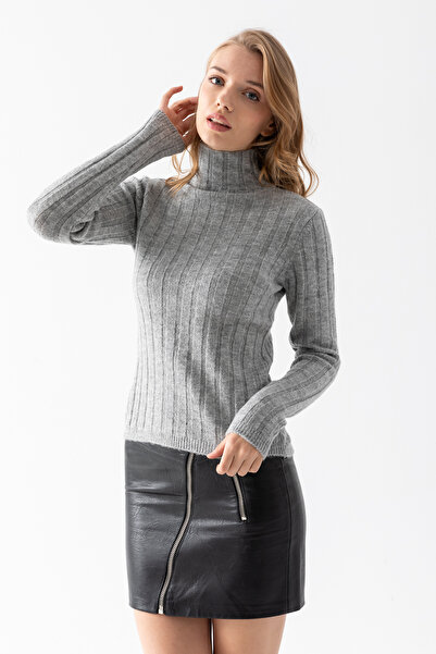 Wega Moda Turtleneck Knitwear Women's Sweater – Fit Striped Winter Sweater |   100% Wool - Soft Textured Sweater